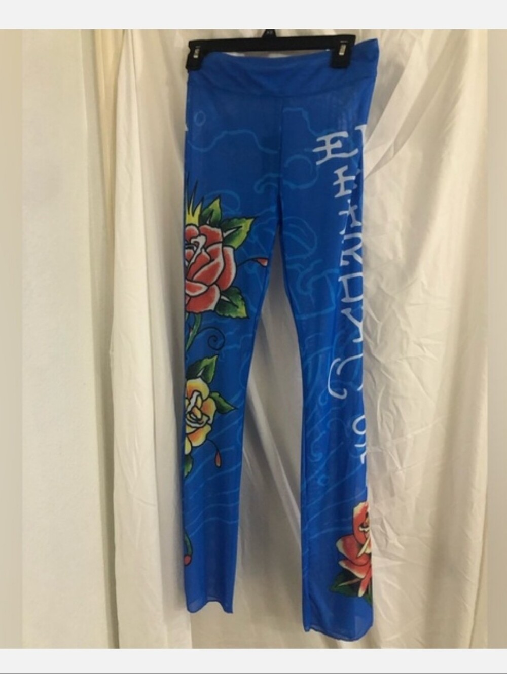 Ed Hardy blue sheer mesh iconic Ed hardy monogram coverup pants size large new